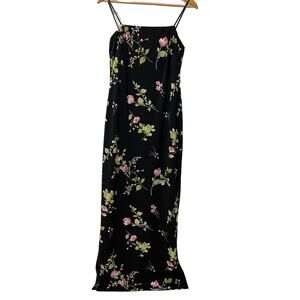 Vintage Arianna By Rachel Kaye Maxi Dress Women 8 Black Floral 90’s Side Slit